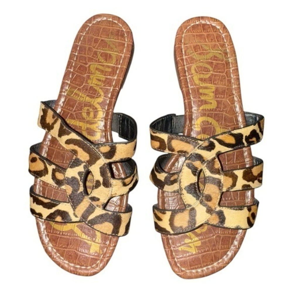 Sam Edelman Bryna Animal Print Calf Fur Leather Slide Sandals Shoes Size 6.5